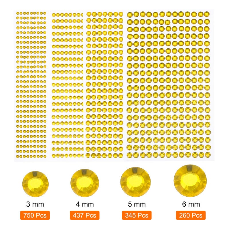 MECCANIXITY 1792 Pcs 4 Sheets Light Yellow Rhinestone Stickers 3/4/5/6 mm Self Adhesive Rhinestones Gems for DIY Decoration Craft Face Eye Nails Hair Make Up - Image 3